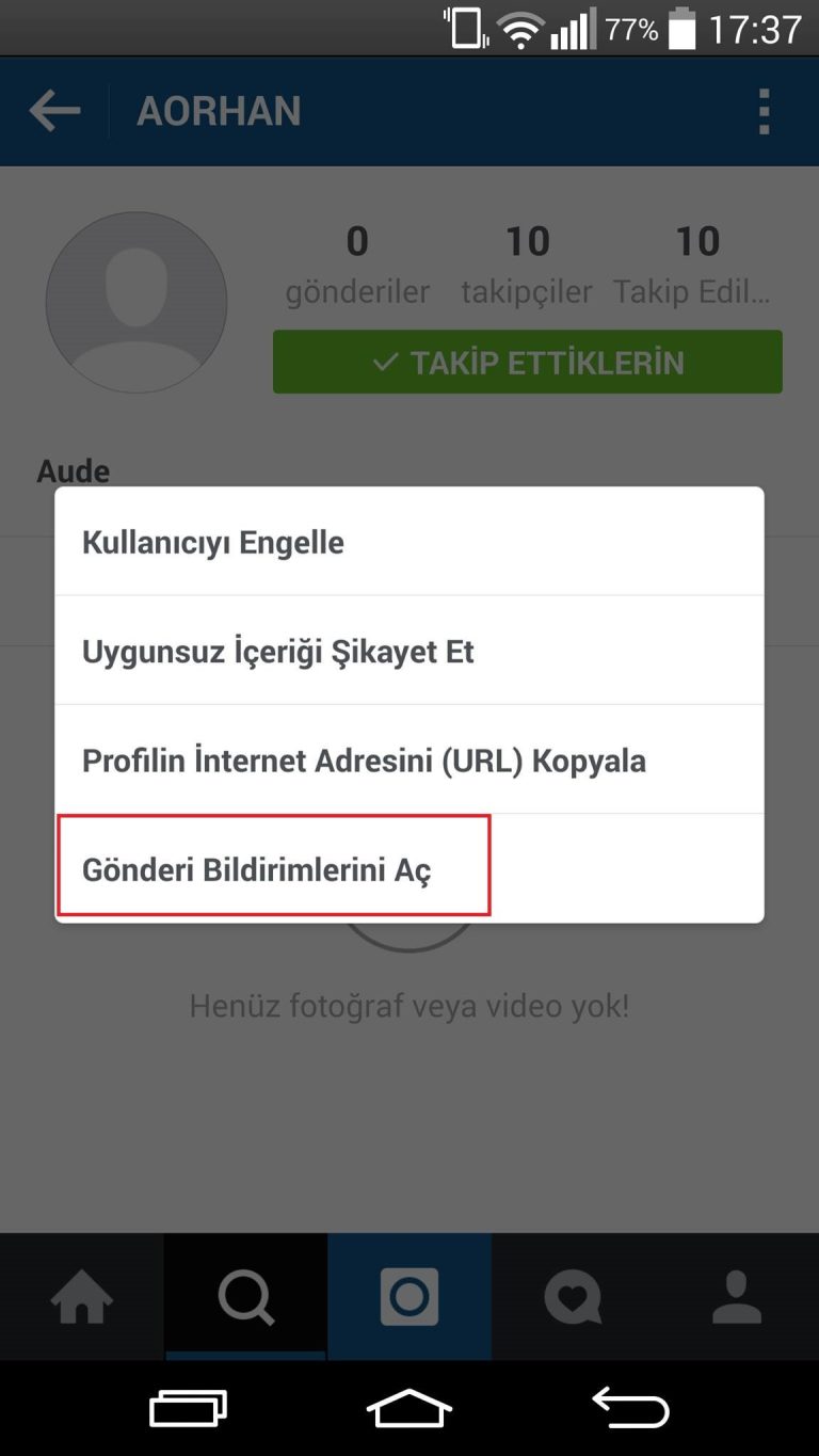 İnstagram’da Takip Ettiğin Kişiden Bildirim Alma