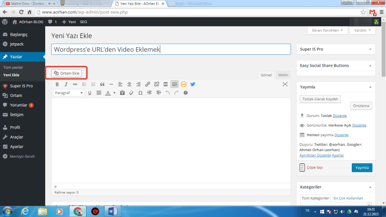 Wordpress’e URL’den Video Eklemek