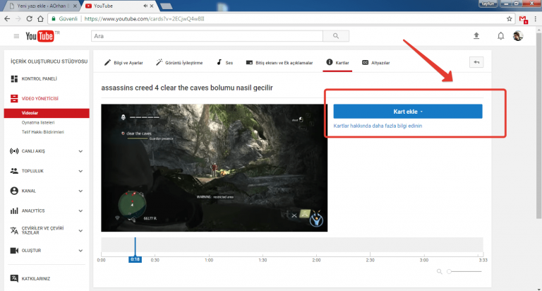 YouTube Videolarına Kart Ekleme