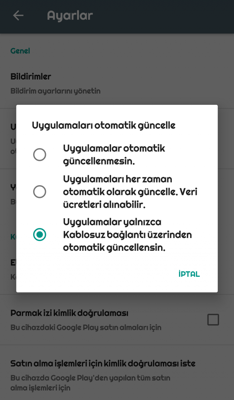 Google Play Otomatik Güncellemesi Kapatma