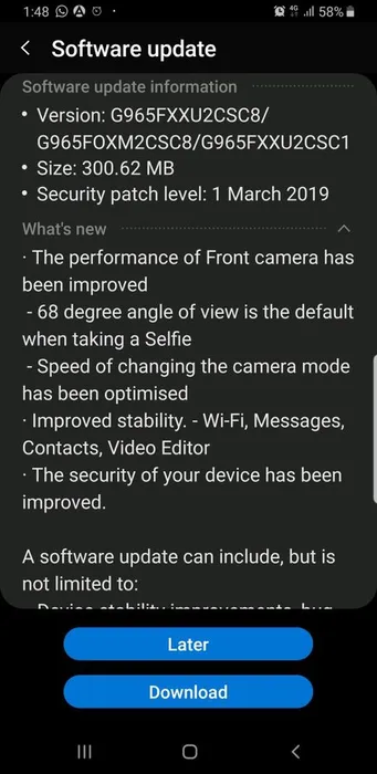 Samsung Galaxy S9 Ön Kamera Güncellemesi