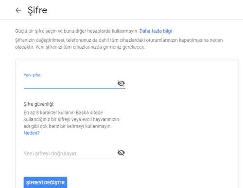Gmail Şifresini Sıfırlama ve Değiştirme