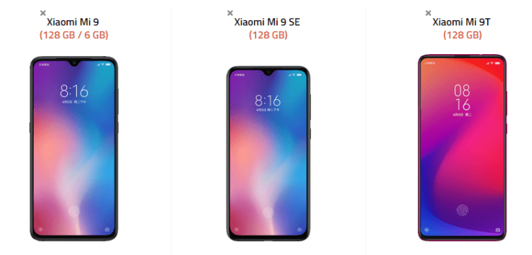 mi 9 model karşılaştırması