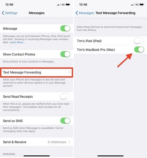 iPhone'dan Mesajları Diğer Cihaza Yönelendirme