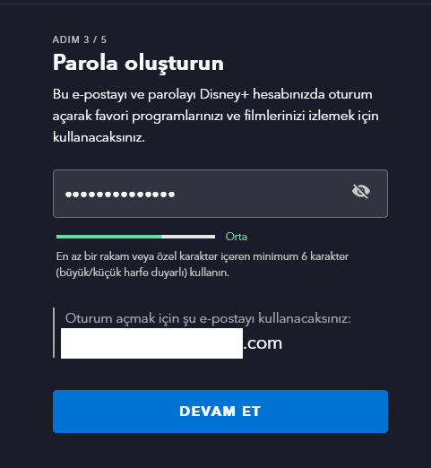 Disney Plus parola oluşturma